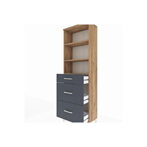 Arges Dolap 3 Raflı 3 Çekmeceli 60x30x182 Çam-antrasit