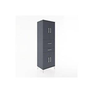 Hyperion Dolap 4 Raflı 2 Çekmeceli 4 Kapaklı 60x44x195 Antrasit-antrasit