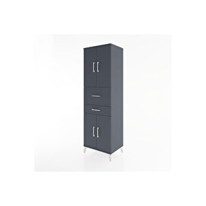 Hyperion Dolap 4 Raflı 2 Çekmeceli 4 Kapaklı 60x44x195 Antrasit-antrasit