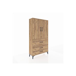 Arges Dolap Tek Raflı 3 Çekmeceli Tek Askılı 88x30x163 Çam-çam