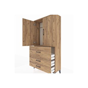 Arges Dolap Tek Raflı 3 Çekmeceli Tek Askılı 88x30x163 Çam-çam
