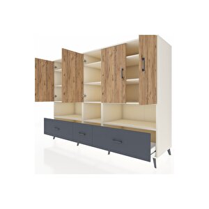 Kronos Dolap 12 Raflı 3 Çekmeceli 5 Kapaklı 220x59x163 Aytaşı-çam/antrasit
