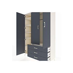 Hyperion Gardrop 6 Raflı 3 Çekmeceli Tek Askılı 132x44x195 Aytaşı-antrasit