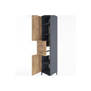 Hyperion Dolap 4 Raflı 2 Çekmeceli 2 Kapaklı 44x44x221 Antrasit-çam