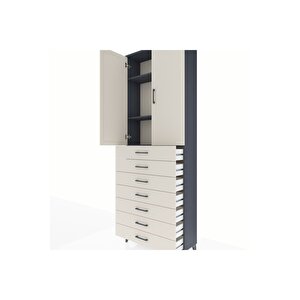 Arges Dolap 3 Raflı 7 Çekmeceli 2 Kapaklı 88x30x243 Antrasit-aytaşı