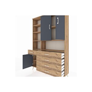 Arges Dolap 8 Raflı 5 Çekmeceli 3 Kapaklı 132x30x195 Çam-antrasit/çam