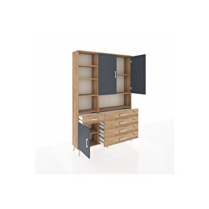 Arges Dolap 8 Raflı 5 Çekmeceli 3 Kapaklı 132x30x195 Çam-antrasit/çam