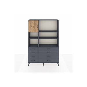 Arges Dolap 7 Raflı 8 Çekmeceli Tek Kapaklı  132x30x195 Antrasit-çam/antrasit