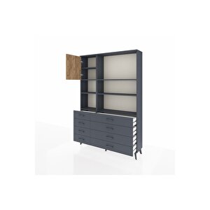 Arges Dolap 7 Raflı 8 Çekmeceli Tek Kapaklı  132x30x195 Antrasit-çam/antrasit