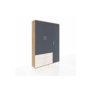 Arges Dolap 6 Raflı 3 Çekmeceli Tek Askılı 132x30x195 Çam-antrasit/aytaşı