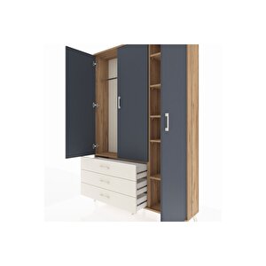 Arges Dolap 6 Raflı 3 Çekmeceli Tek Askılı 132x30x195 Çam-antrasit/aytaşı