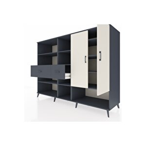 Kronos Dolap 10 Raflı 2 Çekmeceli 2 Kapaklı 220x59x163 Antrasit-aytaşı/antrasit