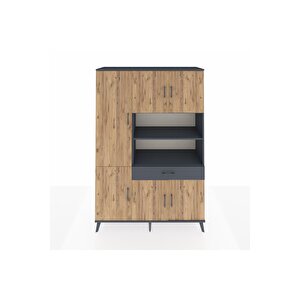 Hyperion Dolap 10 Raflı Tek Çekmeceli 6 Kapaklı 132x44x195 Antrasit-çam/antrasit