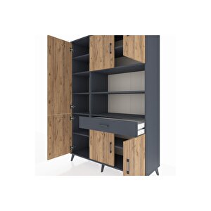 Hyperion Dolap 10 Raflı Tek Çekmeceli 6 Kapaklı 132x44x195 Antrasit-çam/antrasit