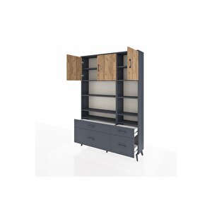 Arges Dolap 10 Raflı 4 Çekmeceli 3 Kapaklı 132x30x195 Antrasit-çam/antrasit