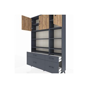 Arges Dolap 10 Raflı 4 Çekmeceli 3 Kapaklı 132x30x195 Antrasit-çam/antrasit