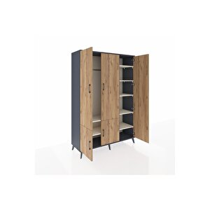 Hyperion Dolap 7 Raflı 5 Kapaklı Tek Askılı 132x44x195 Antrasit-çam/aytaşı