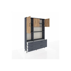 Arges Dolap 8 Raflı 5 Çekmeceli 3 Kapaklı 132x30x195 Antrasit-çam/antrasit