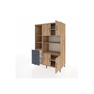 Kronos Dolap 8 Raflı 4 Çekmeceli 4 Kapaklı 132x59x195 Çam-çam/antrasit