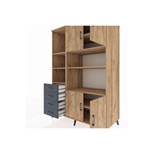 Kronos Dolap 8 Raflı 4 Çekmeceli 4 Kapaklı 132x59x195 Çam-çam/antrasit