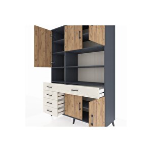 Hyperion Dolap 9 Raflı 5 Çekmeceli 5 Kapaklı 132x44x195 Antrasit-çam/aytaşı