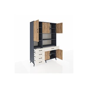 Hyperion Dolap 9 Raflı 5 Çekmeceli 5 Kapaklı 132x44x195 Antrasit-çam/aytaşı