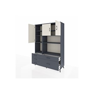 Hyperion Dolap 8 Raflı 5 Çekmeceli 3 Kapaklı 132x44x195 Antrasit-aytaşı/antrasit