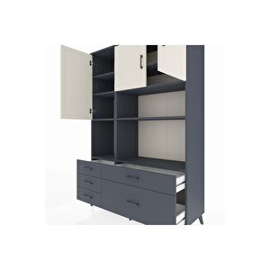 Hyperion Dolap 8 Raflı 5 Çekmeceli 3 Kapaklı 132x44x195 Antrasit-aytaşı/antrasit