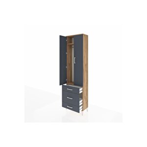 Arges Dolap 2 Raflı 3 Çekmeceli Tek Askılı 60x30x221 Çam-antrasit