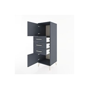 Hyperion Dolap Tek Raflı 3 Çekmeceli 2 Kapaklı 44x44x134 Antrasit-antrasit