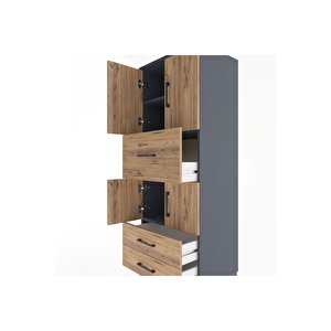 Hyperion Dolap 3 Raflı 3 Çekmeceli 4 Kapaklı 60x44x163 Antrasit-çam