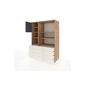 Kronos Dolap 7 Raflı 8 Çekmeceli Tek Kapaklı  132x59x195 Çam-antrasit/aytaşı