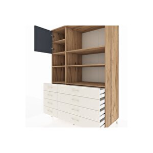 Kronos Dolap 7 Raflı 8 Çekmeceli Tek Kapaklı  132x59x195 Çam-antrasit/aytaşı