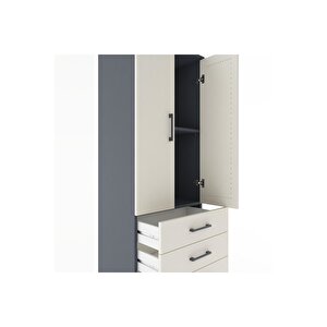 Hyperion Dolap 2 Raflı 4 Çekmeceli 2 Kapaklı 60x44x182 Antrasit-aytaşı