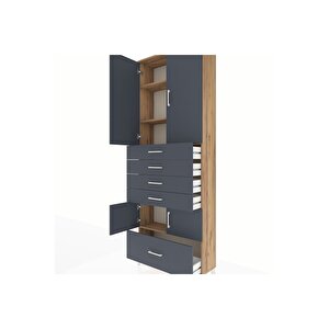 Arges Dolap 4 Raflı 5 Çekmeceli 4 Kapaklı 88x30x243 Çam-antrasit