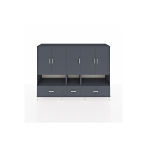 Hyperion Dolap 12 Raflı 3 Çekmeceli 5 Kapaklı 220x44x163 Antrasit-antrasit
