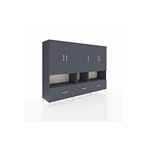Hyperion Dolap 12 Raflı 3 Çekmeceli 5 Kapaklı 220x44x163 Antrasit-antrasit