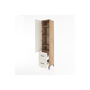 Hyperion Dolap 4 Raflı 2 Çekmeceli Tek Kapaklı 44x44x221 Çam-aytaşı