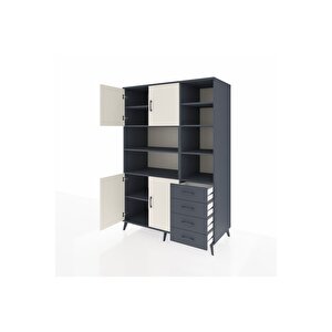 Kronos Dolap 9 Raflı 4 Çekmeceli 4 Kapaklı 132x59x195 Antrasit-aytaşı/antrasit