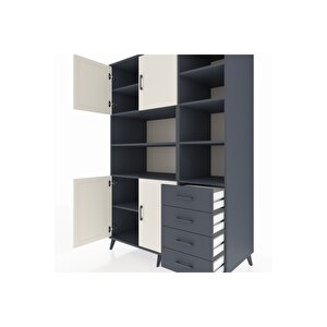 Kronos Dolap 9 Raflı 4 Çekmeceli 4 Kapaklı 132x59x195 Antrasit-aytaşı/antrasit