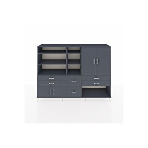 Hyperion Dolap 10 Raflı 6 Çekmeceli 4 Kapaklı 220x44x163 Antrasit-antrasit
