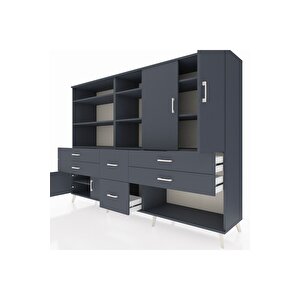 Hyperion Dolap 10 Raflı 6 Çekmeceli 4 Kapaklı 220x44x163 Antrasit-antrasit