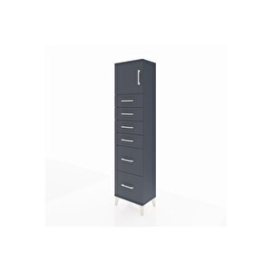 Arges Dolap Tek Raflı 6 Çekmeceli Tek Kapaklı 44x30x182 Antrasit-antrasit