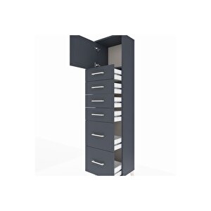 Arges Dolap Tek Raflı 6 Çekmeceli Tek Kapaklı 44x30x182 Antrasit-antrasit