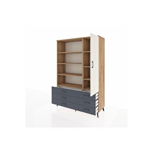 Hyperion Dolap 8 Raflı 6 Çekmeceli Tek Kapaklı  132x44x195 Çam-aytaşı/antrasit