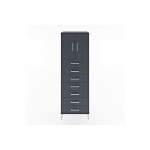 Hyperion Dolap Tek Raflı 7 Çekmeceli 2 Kapaklı 60x44x182 Antrasit-antrasit
