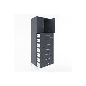Hyperion Dolap Tek Raflı 7 Çekmeceli 2 Kapaklı 60x44x182 Antrasit-antrasit