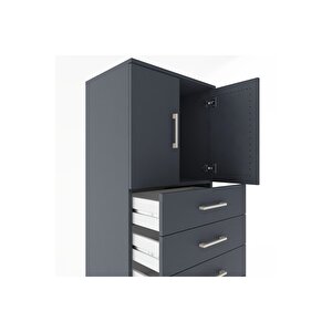 Hyperion Dolap Tek Raflı 7 Çekmeceli 2 Kapaklı 60x44x182 Antrasit-antrasit