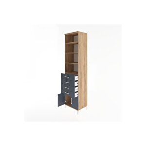 Hyperion Dolap 4 Raflı 4 Çekmeceli 2 Kapaklı 60x44x243 Çam-antrasit