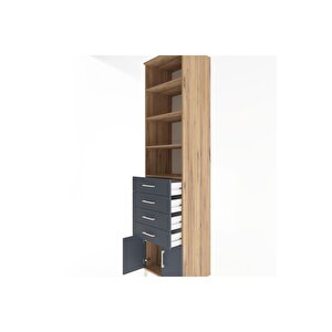 Hyperion Dolap 4 Raflı 4 Çekmeceli 2 Kapaklı 60x44x243 Çam-antrasit